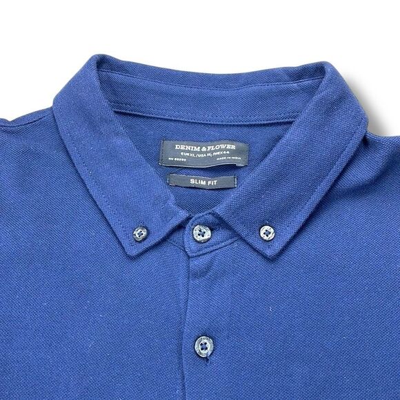 Denim & Flower Shirt‎ Mens Extra Large XL Navy Slim Fit Long Sleeve Button Down - Picture 4 of 10